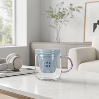 Verre à café glacé en borosilicate de 300 ml avec infuseur et couvercle, tasse à jus résistante à la chaleur avec poignée pour le bureau et la maison