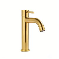Robinet de lavabo en acier inoxydable plaqué or, anti-rayures, économiseur d'eau, avec aérateur, pour eau chaude et froide, pour salle de bain