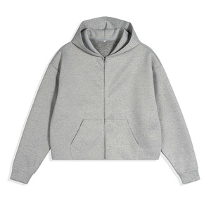Hooded Zipper Sweatshirt Men Women Solid Color Cotton Knitted Pullover Autumn Casual Oversized Hoodie <b>Set</b> - Product Image 3