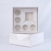 Boîte à Cupcakes Portable en Papier Blanc avec Couvercle Transparent Imperméable de Forme Carrée pour Usage Alimentaire