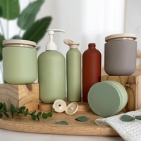 Pot cosmétique en PE doux au toucher, vert sauge mat, 250g (8oz), avec couvercles multicolores, pour gommage corporel et crème – Vente en gros