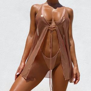 Damen Bademode <span class=keywords><strong>Nude</strong></span> 3-teiliger Badeanzug Micro <span class=keywords><strong>Bikini</strong></span> mit Badeanzug-Überwurf - Product Image 1