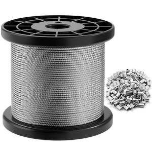 Celynd - Cable de Acero Inoxidable de 500 Pies y 1/16 Pulgadas para Aeronaves con 200 Terminales de Crimpado para Colgar - Product Image 1
