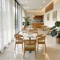 Personnalisation OEM ODM, table ronde en marbre, chaises de salle à manger en cuir et en bois massif, ensemble de chaises en rotin pour restaurant, bar et centre commercial