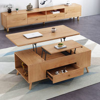 Table basse et de salle à manger multifonctionnelle de style nordique du milieu du siècle, avec rangement et design pliable pour petits appartements, en bois massif