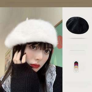 Boina de Piel de Conejo de Angora <span class=keywords><strong>para</strong></span> Mujer y Niña, Novedad de Otoño Invierno, Estilo Casual, Estiliza el Rostro - Product Image 2