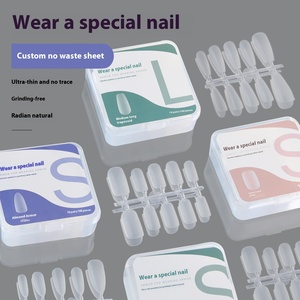 100 faux ongles à presser en amande, style French Coffin carré, pointes artificielles tailles S/M/L pour vente en gros aux salons - Product Image 1