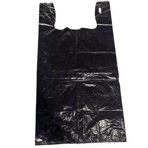 Hdpe alışveriş çantası s tek kullanımlık bakkal torbaları 1/6 siyah plastik alışveriş çantası beyaz logo - Product Image 1