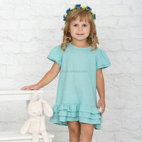 Robe décontractée pour filles, col rond, style vintage, en coton tricoté respirant, avec volants, manches courtes élastiques, en coton