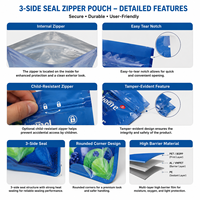 Sachet Mylar personnalisé 3,5g anti-odeur, pochette verticale thermoscellable pour tabac, tube de rangement, vente en gros, logo personnalisé