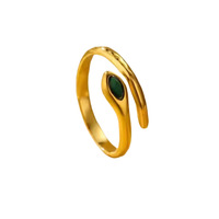 Bague Éternité Serpent en Acier Inoxydable Plaqué Or 18K avec Pierre Naturelle Verte pour Femme, Bijou Charmant, Idéal Cadeau ou Soirée
