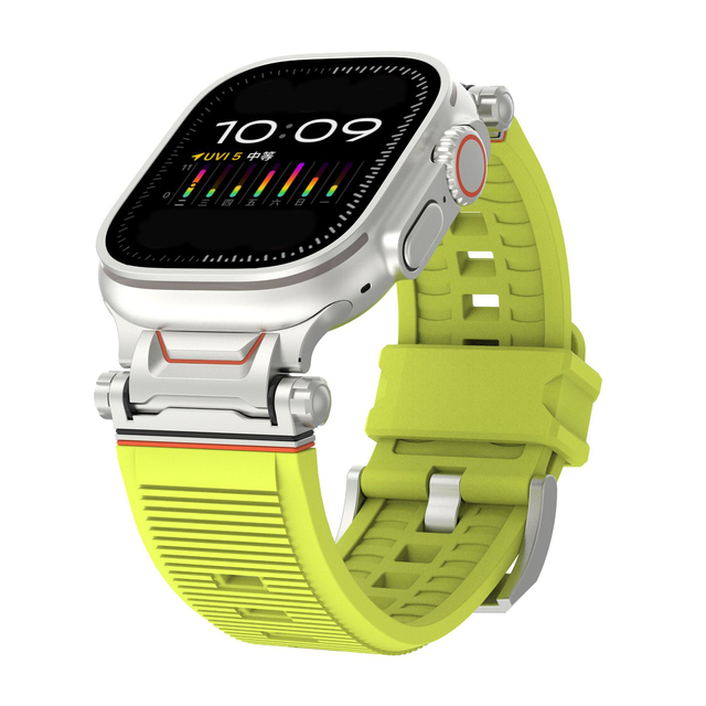 Mecha Metal Connector Stripe Widen Soft Silicone Replace Strap Sport Watch Band for Apple Watch Ultra 2 3/ Watch 10 11 46mm