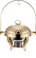 KUNTAI Réchaud suspendu de luxe léger en acier inoxydable argenté/doré avec perles décoratives, 8L, sans fumée, style restaurant, pour maintien au chaud des aliments