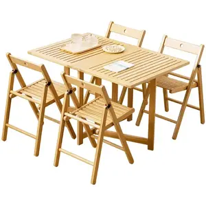 Ensemble de tables pliantes en bambou Écologique et durable Ensemble de tables à manger en bambou portable Hideaway Table en bambou naturel 4 places