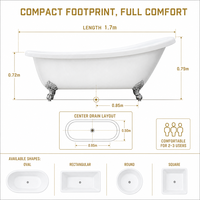Baignoire autoportante moderne en fonte à pattes de chat, baignoire classique avec 4 pieds en aluminium chromé pour salle de bain d'appartement et hôtel