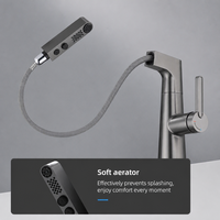 Robinet de lavabo extractible multifonction en alliage de zinc et céramique, gris anthracite, pour eau chaude et froide, pour salle de bain - Vente en gros