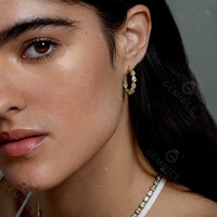 Boucles d'oreilles créoles miniatures Gemnel en argent 925 avec émeraude naturelle brésilienne taillée, plaquées or, pour femmes