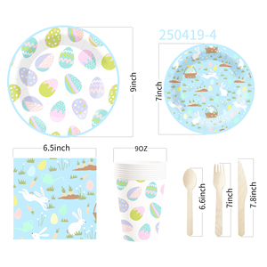 DAMAI Easter <b>Eggs</b> Theme Party Supplies Disposable Paper Plates 9 Inch Custom Napkin Blue with <b>Basket</b> Bunny Tableware Set - Product Image 6