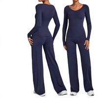 Ensemble de yoga deux pièces moulant en Spandex/Nylon uni, taille haute, infroissable, séchage rapide, pour le sport et le fitness, collection Automne/Hiver Bare-Sense