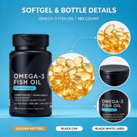 Gélules d'huile de poisson Oméga 3 1250mg, Morue d'Alaska, Triple Concentration, EPA DHA Pur, Supplément OEM ODM, 180 Gélules