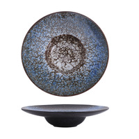 Assiettes en céramique et porcelaine non toxiques, style japonais, motif uni, émaillées, vintage, forme soucoupe volante, pour spaghetti, soupe et salade