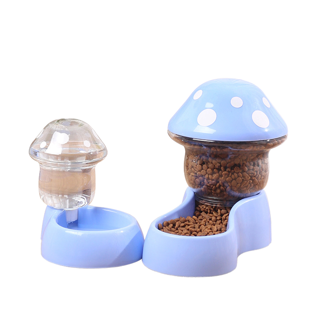 Cute Mushroom-Shape Double-Bowl Automatic Pet Feeder Water Dispenser Cat Dog Food Bowl Pet Supplies for Comfortable Drinking