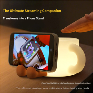 Coffee Cup Tap Touch LED Night Light, RGB Color Changing Dimmable Silicone <b>Bedside</b> Lamp, Type-C Rechargeable - Product Image 2