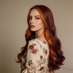 Peluca Larga y Rizada Naranja-Borgoña para <span class=keywords><strong>Mujer</strong></span>, con Cuero Cabelludo Realista, Ondulada, Estilo Celebridad, Hecha a Máquina, Venta al Por Mayor, K147, <span class=keywords><strong>AliExpress</strong></span> - Product Image 3