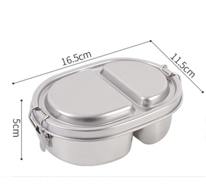 กล่องอาหารกลางวันเด็ก HKSF DFM01 SUS304 ปลอดภัยสำหรับสัมผัสอาหาร พร้อมช่องใส่ของ 2 ช่อง และฝาปิดกันรั่วซึม - Product Image 1