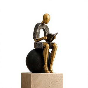 Escultura Metálica Abstracta de Figura Leyendo sobre una Esfera, Decoración de Arte Contemporáneo para Bodas, Regalo, Adorno de Mesa - Product Image 1