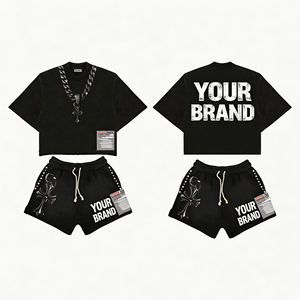 Conjuntos de Camisetas y Pantalones Cortos Deportivos para Hombre, Estilo Boxy, con Lavado Ácido y Efecto Desgastado, Impresión DTG - Product Image 2