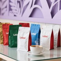 Sac à fond carré personnalisable Lebei, coloré, réutilisable, de qualité alimentaire, résistant à l'humidité, avec fermeture éclair et valve, pour café