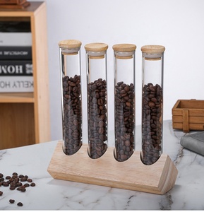 Best-seller Pot de stockage en verre pour grains de café Support de présentation en bois pour grains de café fleur thé - Product Image 6