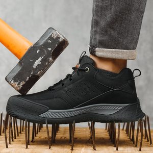 GUYISA, <span class=keywords><strong>zapatos</strong></span> de trabajo de seguridad directos de fábrica, punta de acero antideslizante, cuero de microfibra, malla superior, plantilla de goma, protección de construcción
