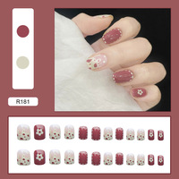 Ongles à presser complets d'été à pois, design français, doux, féminin, frais et mignon, 24 pièces