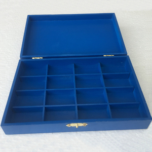 Boîte à thé en bois bleue à 16 compartiments avec séparateurs amovibles Boîte de rangement en bois personnalisée en plusieurs couleurs Boîtes à bijoux souvenirs - Product Image 3