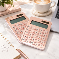 Calculatrice en acrylique rose doré, calculatrice de bureau avec grand écran LCD, pour la maison, l'école et le bureau