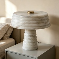 Lámpara de Mesa MSZ con Base de Anillos Apilados y Pantalla de Tambor, Estilo Europeo Americano, Piedra Natural, CRI 90, Regulable