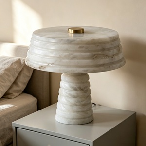 Lampe de table <span class=keywords><strong>MSZ</strong></span> en marbre côtelé, base à anneaux superposés, abat-jour tambour, capuchon en laiton, pierre naturelle, style européen et américain, CRI élevé 90, dimmable - Product Image 5