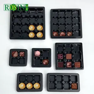Kunden spezifische Pralinen schale schwarzer Boden transparenter Deckel Schokoladen blister verpackungs schalen Bonbons chale insatz für Schokolade