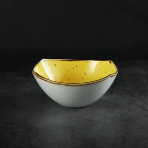 Conjunto de pratos de cerâmica para cozinha, esmalte rústico pintado à mão, cor amarela, louças com salpicos para restaurante, conjunto de louça de porcelana