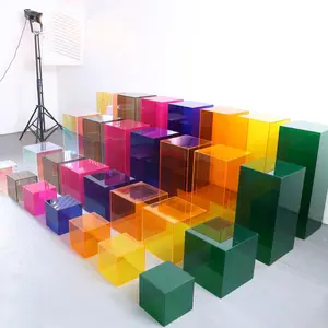 Transparent acrylic display table photography props colorful square flowing floor display ornaments table clothing store shoes