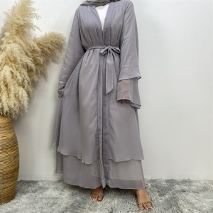 1875 #   Abaya Clásica, la Más Vendida, Estilo Simple, de Chifón, Dos Capas, Versátil, Tipo Cárdigan, Musulmana, Islámica, Árabe, para Uso Diario, Eid, Sin Hiyab - Product Image 5