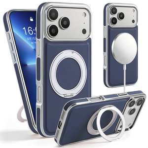 Leather Carbon Fiber TechWoven <b>Stand</b> Magnetic Ring Phone case for iPhone 17 16 Pro Max Pitaka holder Lines Textured Back Cover - Product Image 6