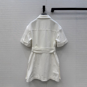 Новое элегантное повседневное современное джинсовое летнее платье с большими карманами, эффектом потертости, на шнуровке, с коротким рукавом и завышенной талией - Product Image 2