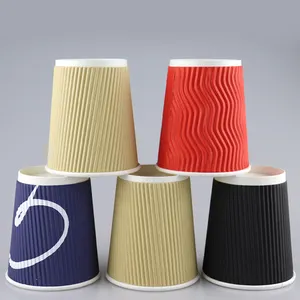 4oz 6oz 8 oz 12oz écologique chaud logo imprimé personnalisé jetable à double paroi ondulation avec couvercles manchon ensemble gobelets en papier pour