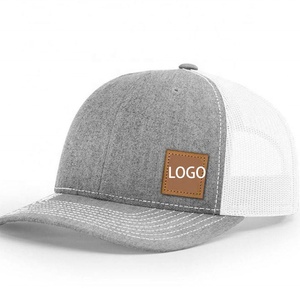 Casquettes de camionneur personnalisées en gros, casquette de baseball en coton à 5 panneaux, casquette en maille pour homme avec logo brodé en cuir - Product Image 2