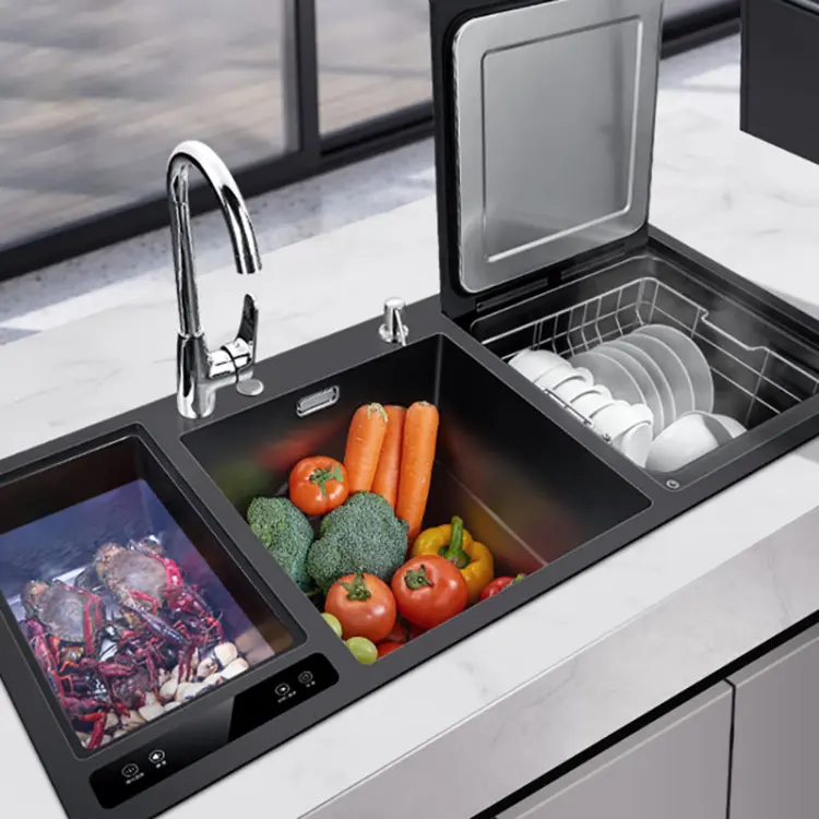 custom 3 compartment ultrasonic kitchen sink multifunction intelligent digital display kitchen sink automatic dish washer