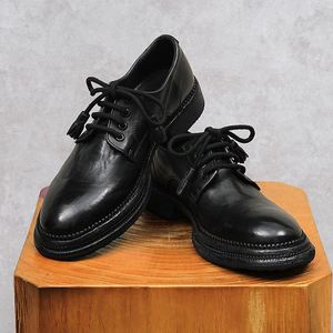 Chaussures en cuir de style anglais rondes marron pour hommes, à lacets, en cuir véritable de haute qualité, chaussures décontractées pour hommes - Product Image 5