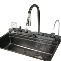 Évier cascade multifonction intelligent moderne de haute qualité en acier inoxydable 304, fait main, à poser sur comptoir de cuisine